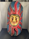 Vintage Hand Carved Wooden Mexican Folk Art Sun Mask Aztec 16.5 Primitive Bright