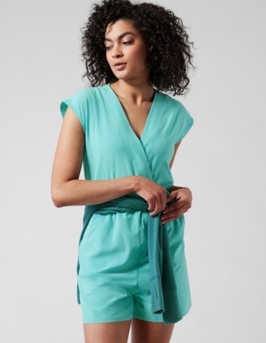 Athleta Marlow Romper Gulf Blue Green Size Medium Spring Break