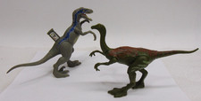 2 Jurassic World Velociraptor Blue Green 4.5"  5" Tall and 7" Long Dinosaurs