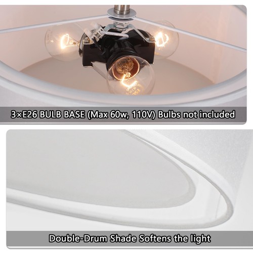 3-Light Fabric Drum Ceiling Lighting with Double Fabric Shade, 12.59 Inches S... - 第 4/7 張圖片