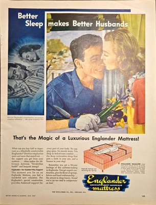 Englander Mattress Better Sleep makes better husbands 1947 Vintage Print Ad