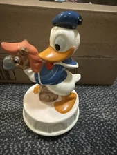 Schmid Donald Duck Riding Toy Horse Music Box Walt Disney Hand Painted Vintage