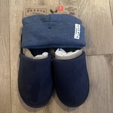 Dakota Fleece Men’s Slipper & Knit Beanie Hat Set Blue Small 7-8