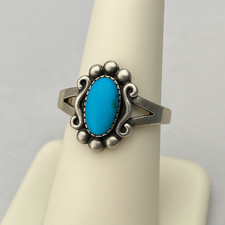 WM Wheeler Sterling Silver Turquoise Ring Oval Inlay Southwestern Size 7.75