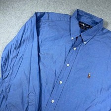 Ralph Lauren Button Down Shirt Mens 17.5 35 Blue Pinpoint Oxford Long Sleeve