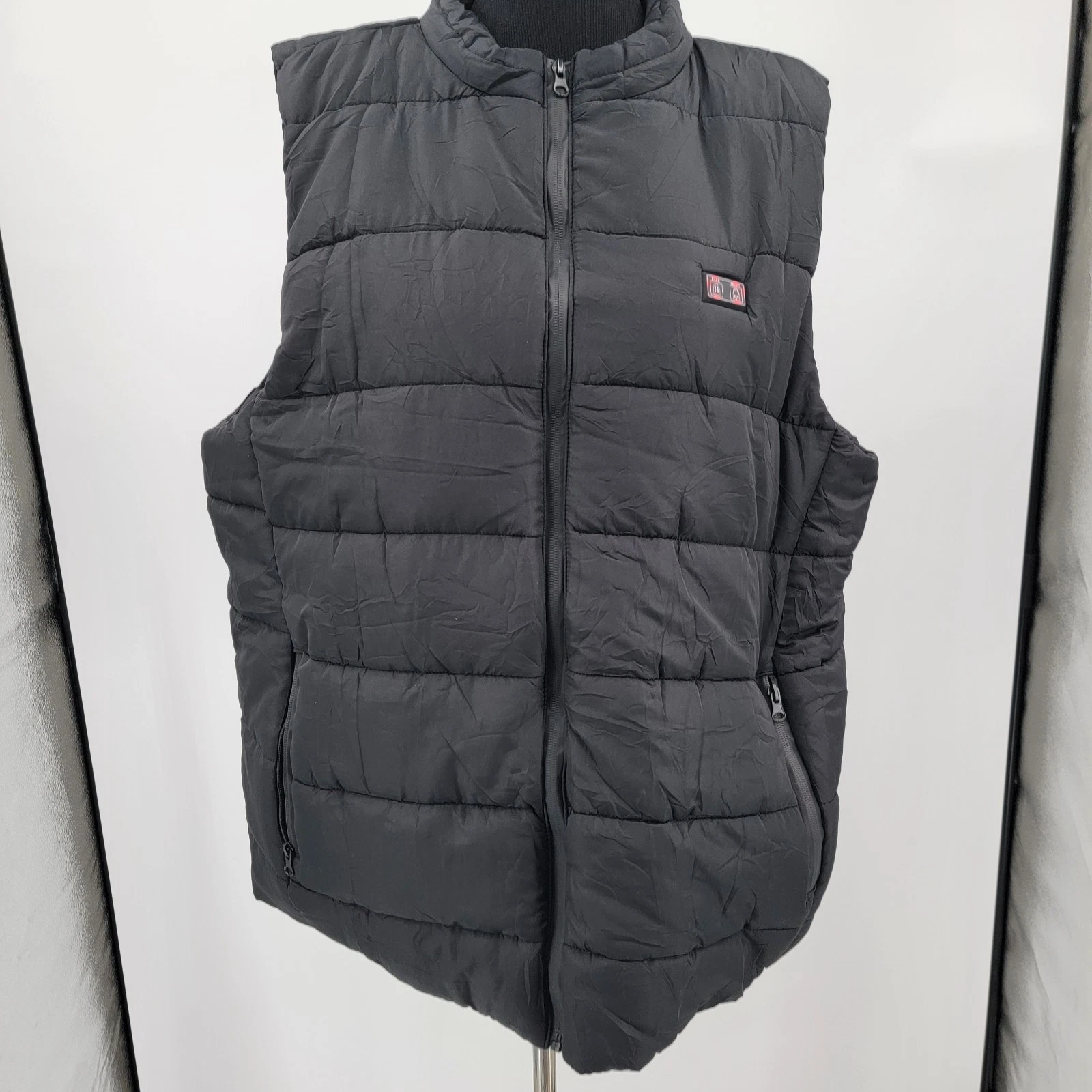 Mens Black Heated Puffer Vest w/Battery 3 Heat Settings Front Back Heat Pads XL