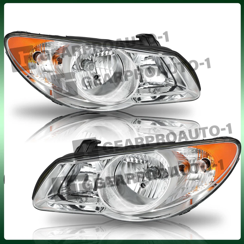 Headlights Assembly For 2007-2010 Hyundai Elantra Chrome Housing Amber Reflector - Image 2 of 4