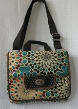 Fossil Keeper Crossbody Bag PVC Coated Geometric Boho Purse Leather Trim Adjusta