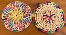 Set Of 2 Vintage Round Trivets Hot Pads Woven...