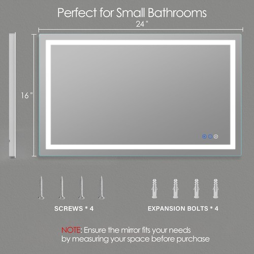 Espejo de Baño con Luces, 16×24 Pulgadas Ultra Brillante Iluminado 16"L x 24"W - Imagen 8 de 9