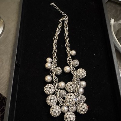 Swarovski Silver Cable Chain Statement Necklace Crystal & Faux Pearl Dangles