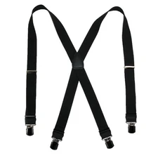 CTM Men's Elastic Anti Slip Pin Clip Suspenders with Leather Drop Tabs