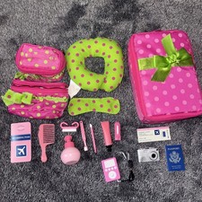 Our Generation Luggage and Travel Set Pink Green Polka Dots