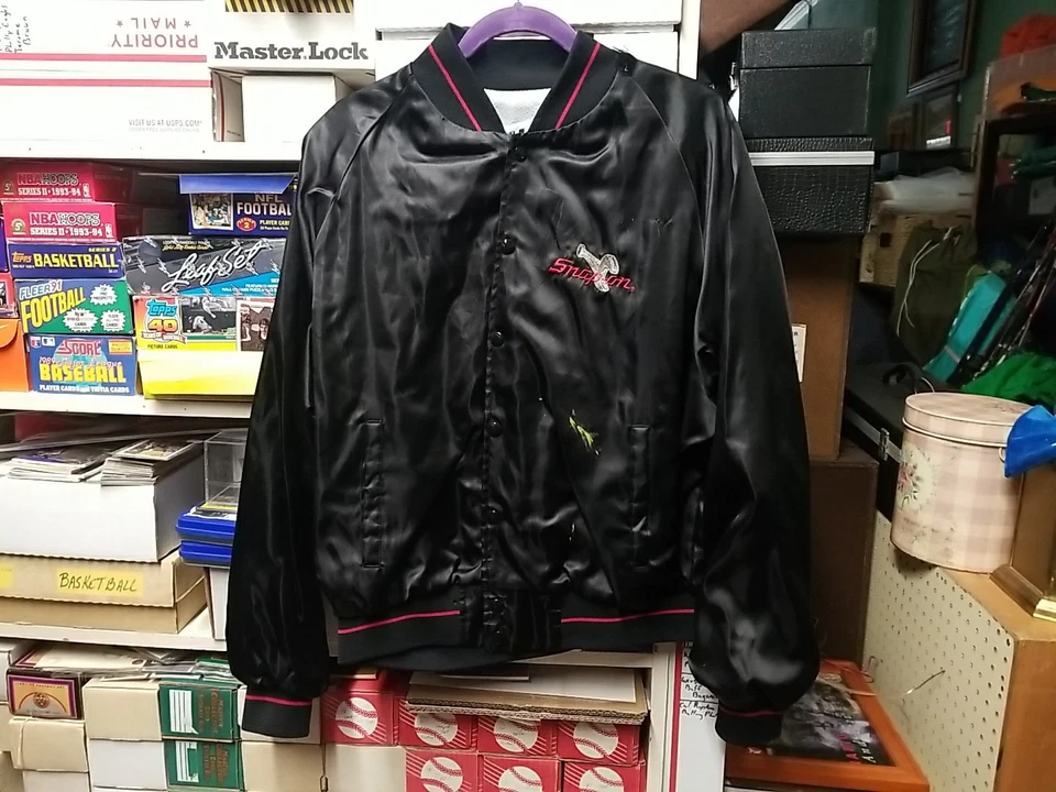 1980's Snap-On Tools Satin Jacket XL Horizon Black Embroidered Coat USA Flaws - Image 2 of 4