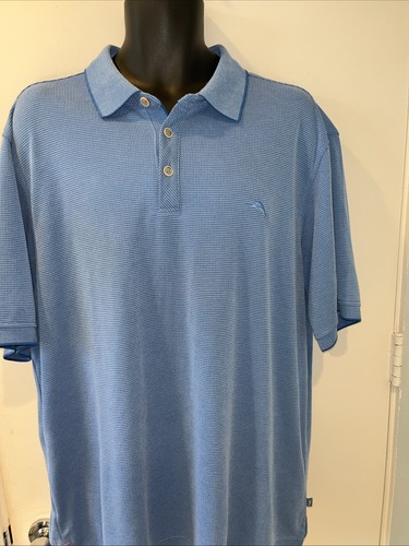 Tommy Bahama Polo Golf Shirt Mens XL Blue Short Sleeve Textured Marlin Logo - Picture 1 of 12