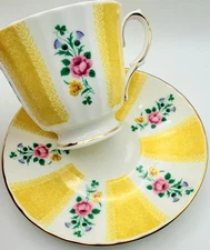Vintage DUCHESS England Victorian Pink Rose Floral Yellow Cup & Saucer; Teacup