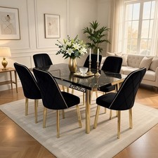 Tempered Glass Black Gold Effect Extendable Dining table And 6 Chairs Brand new