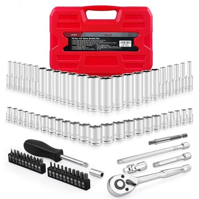 EACELIY 75pcs 1/4'' Drive Impact Socket Set, 75PCS 1/4inch, Chrome Plated