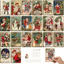 80 Pcs Vintage Christmas Postcards 4'' X 6" Santa Greeting Cards Retro Christmas