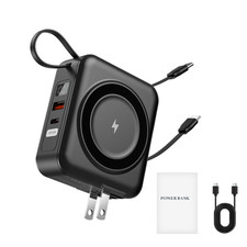 Magnetic Power Bank 10000mA 5 in1 22.5W USB-C Charger Built-in AC Plug For Phone