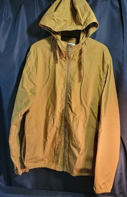 Pull & Bear Jacket XL Mustard Cotton Long Sleeve Hooded Full Zip Ripstop Pockets