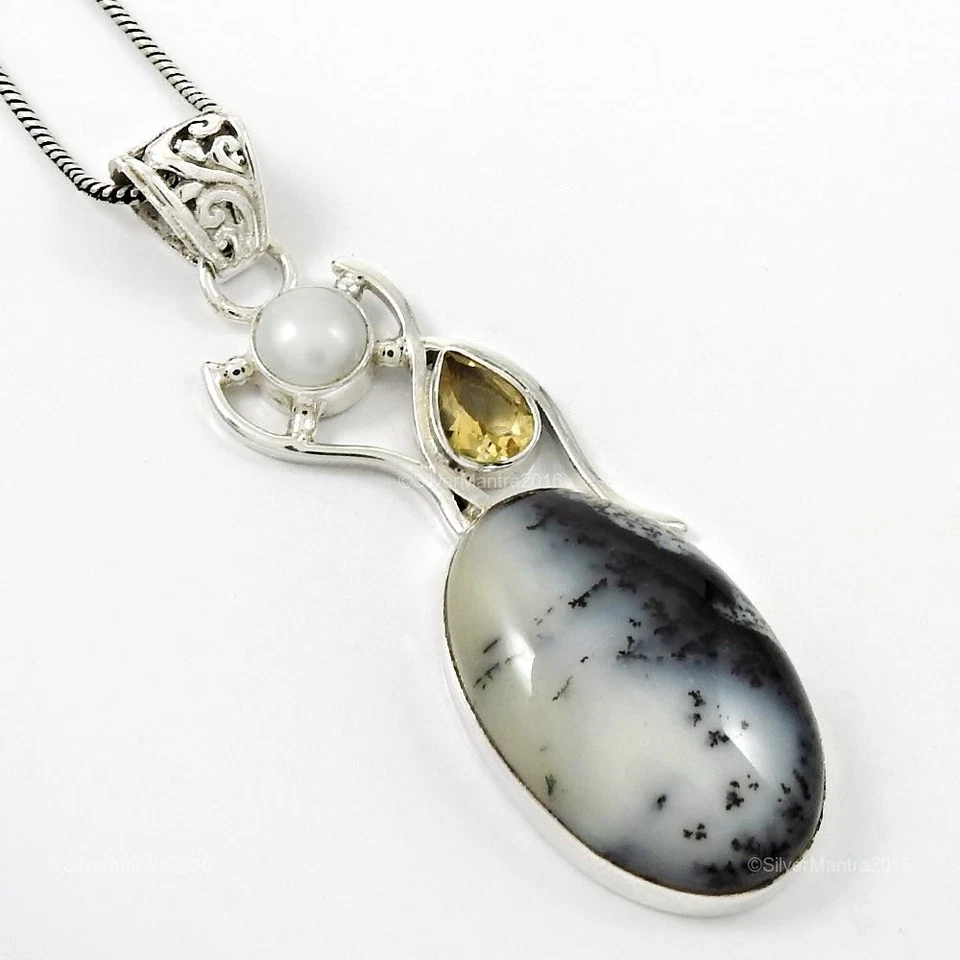 Dendritisch Opal Weihnachtsgeschenk Lünette Anhänger Schmuck Echt 925 Silber - Bild 4 von 4