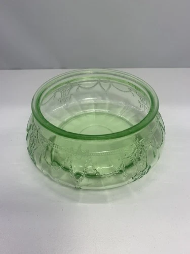 Vintage Uranium Cameo Ballerina  Depression Green Glass Candy Dish Bowl 6”