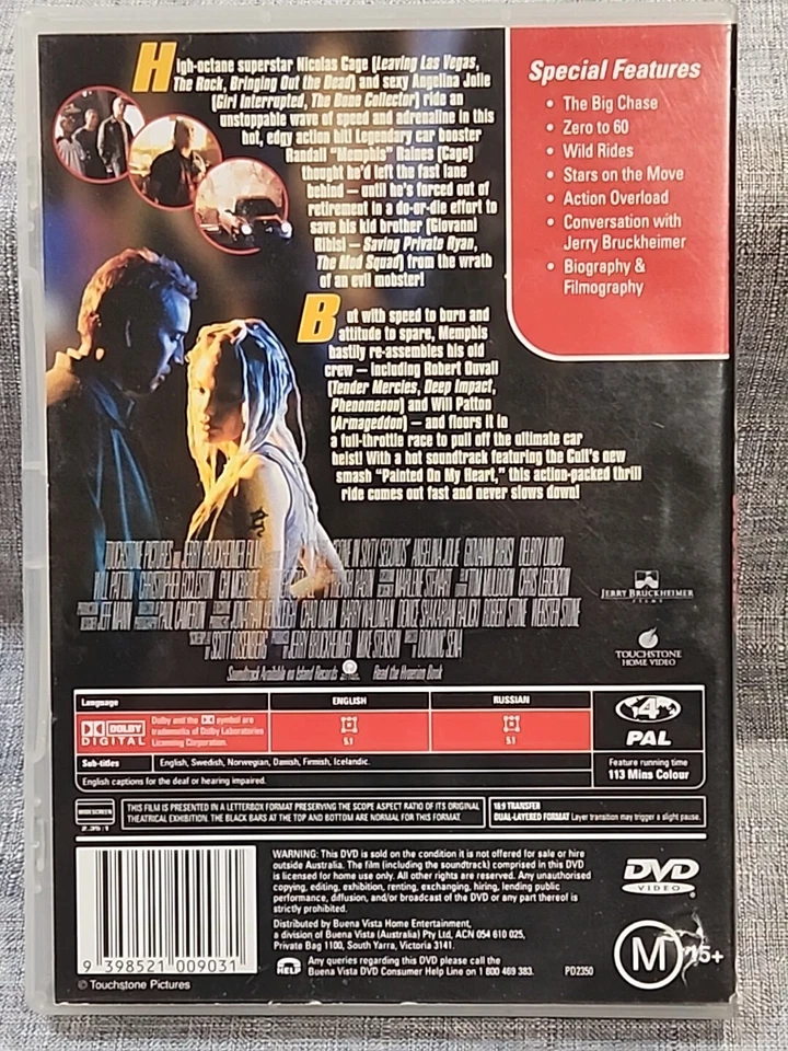 Gone In 60 Seconds DVD Nicolas Cage Region 4 PAL Action Chase Thriller Adventure - image 2 of 4