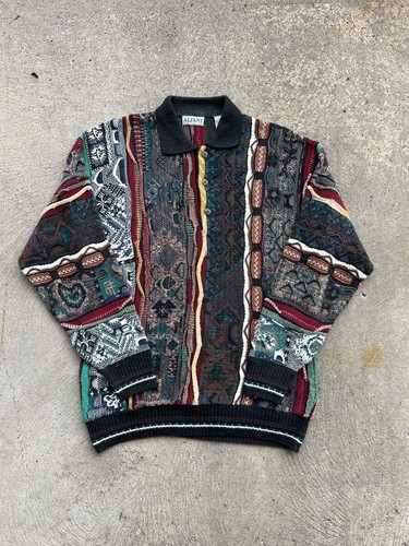 Vintage Alfani Sweater 90s Coogi Style Cosby 3D Collared Hip Hop Rap