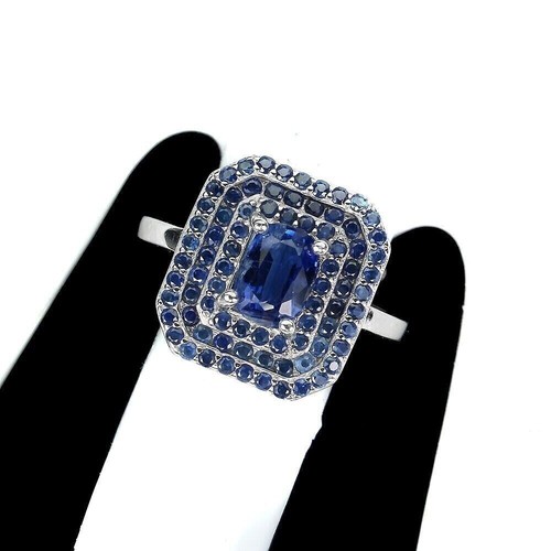 Silver Ring Kyanite Sapphire Genuine Mined Gems Solid Sterling Size P 1/2 US 8 - Picture 9 of 24