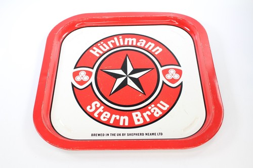 Vintage Metal Bar Pub Tray Shepherd Neame Hürlimann Stern Brau Red/White - Picture 2 of 11