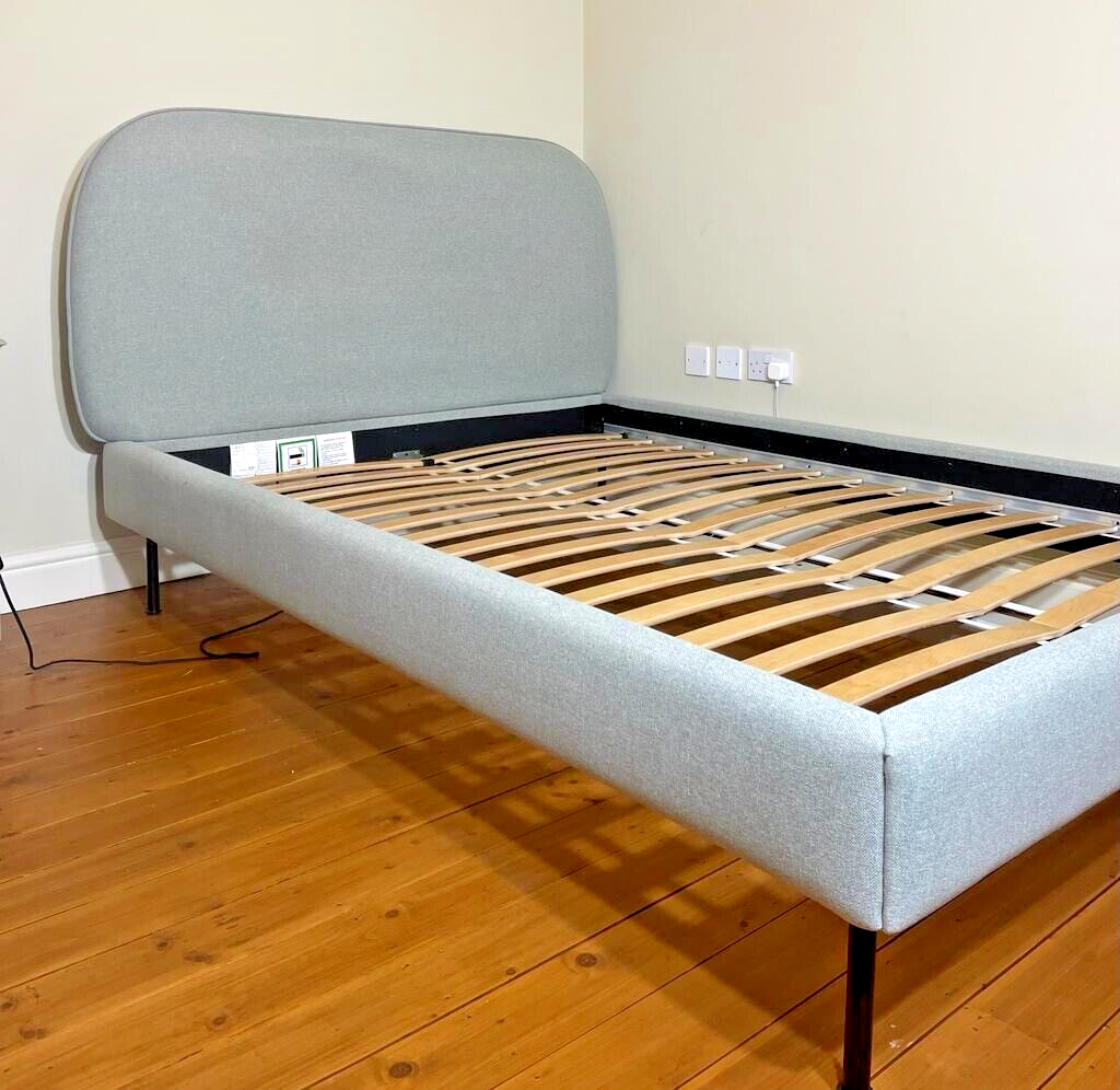 IKEA VADHEIM UPHOLSTERED BED PLUS FEATHER AND BLACK MATTRESS, FABULOUS