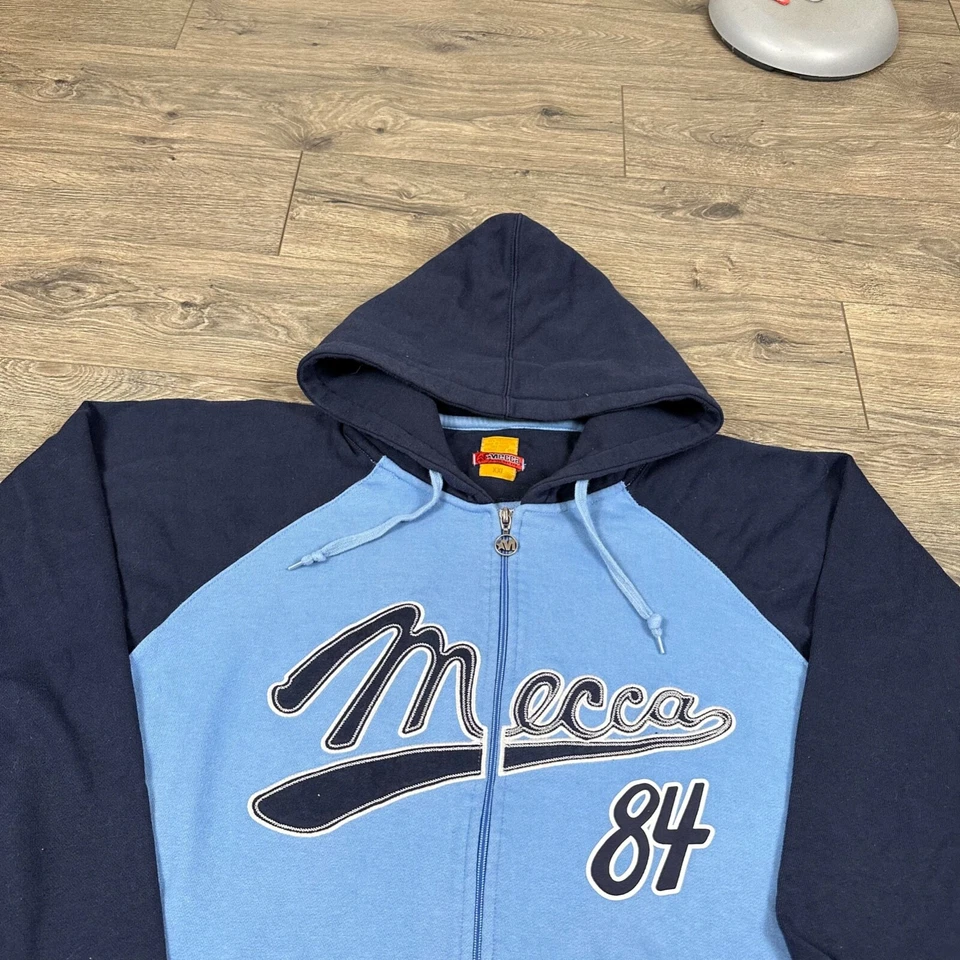 Винтажная толстовка с капюшоном Mecca для взрослых 2XL синяя на молнии Y2K коньки - Изображение 2 из 4