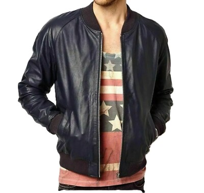 Herren 100% weiches Lammleder Echtleder Basics Bomber Biker Jacke SCHWARZ Mantel