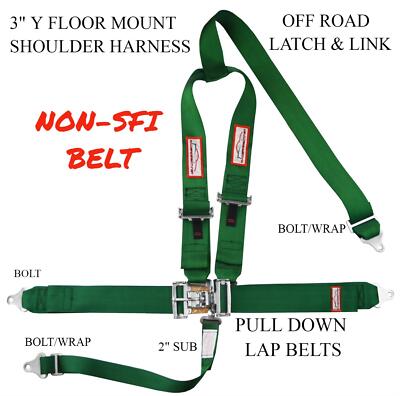 RACE HARNESS 5 POINT NON-SFI RACING LATCH & LINK 3'' Y SHOULDER DARK GREEN