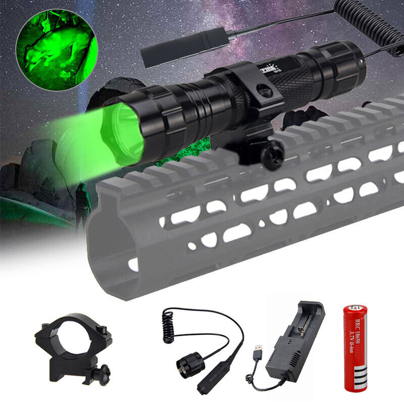 Green LED Hunting Flashlight Torch Predator Varmint Hog Hunting Light Mount