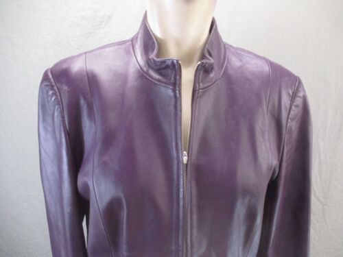 PENDLETON Size M Women Purple Full Zip High Neck Lined Pocket Leather Jacket 641 - Picture 2 of 9