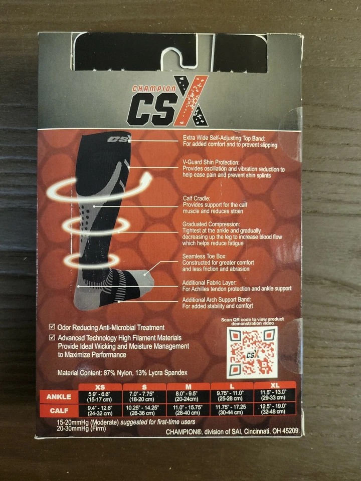 Champion CSX X200 15-20mmHg Compression Sports Socks Size Small - Image 3 of 4