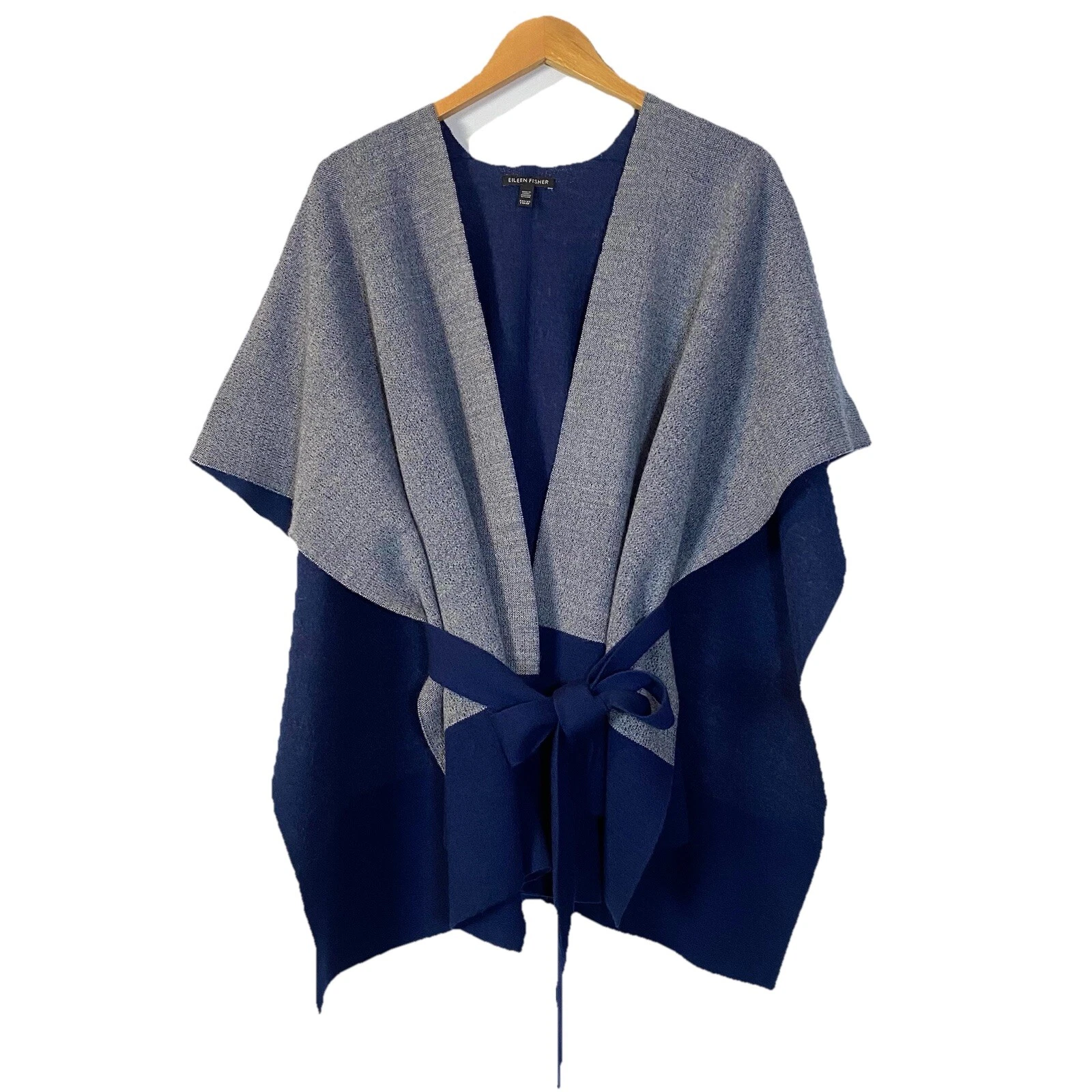 Eileen Fisher Felted Merino Double Face Poncho Sweater XXS XS Blue Bonnet