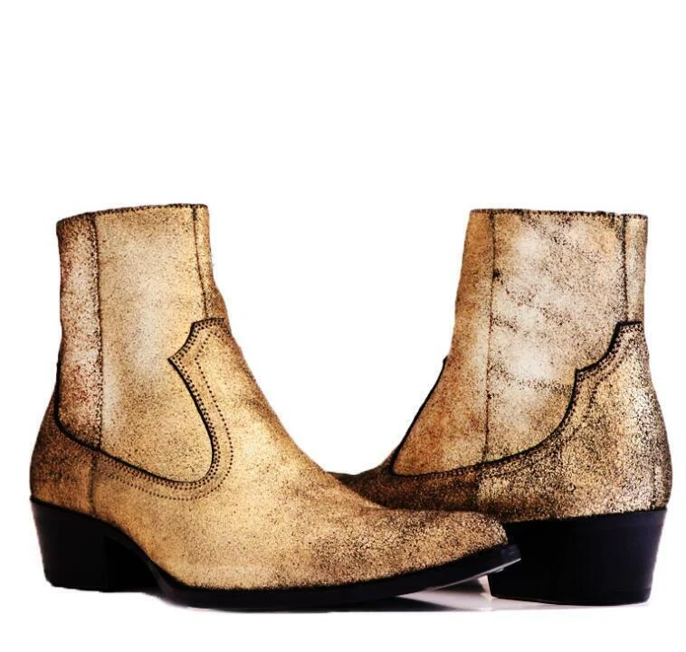 Occident Real Leather Chelsea Boots Mens Shoes Pointy Toe Cowboy Zip Chukka - Image 2 of 4