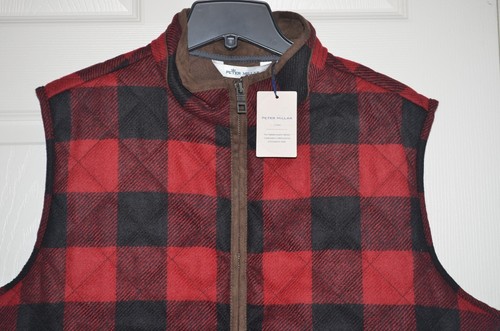 PETER MILLAR CROWN Men's M Shetland Wool Red Black Quilted Full Zip Vest NWT - Picture 5 of 7