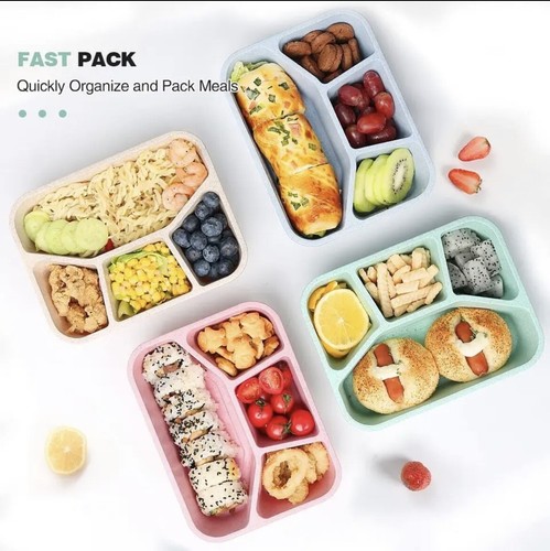 4 Pack Bento Lunch Box, 4 Compartment Meal Prep Containers, Lunch Box for Kids, - Picture 3 of 7