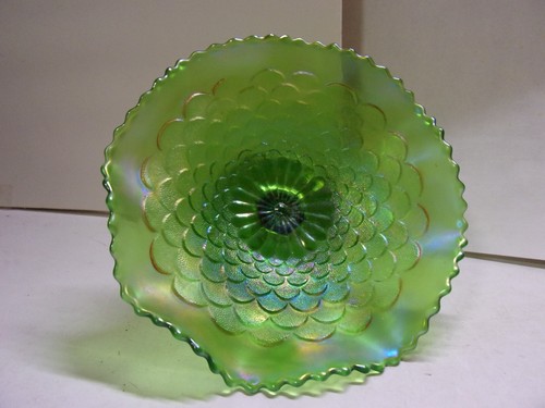 Northwood, Green, Petals, Carnival Glass Stemmed Compote