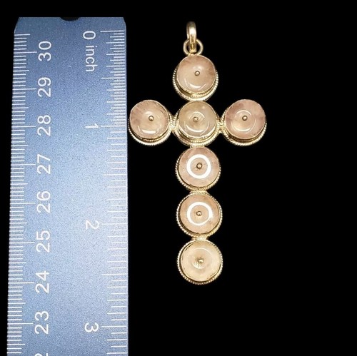 Vintage Large Sterling Silver Rose Quartz Cross Pendant 14.6 Grams - Picture 7 of 7