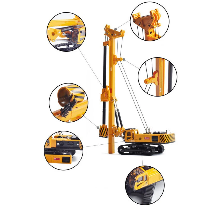 Plataforma de perforación rotativa juguetes para niños diecast construcción vehículo de juguete amarillo Foto 2 de 4