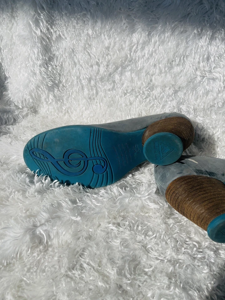 Zapato de Tacón Grueso John Fluevog Talla 9 para Mujer GUC ART TO WEAR Gris Azulado Atar Foto 3 de 4