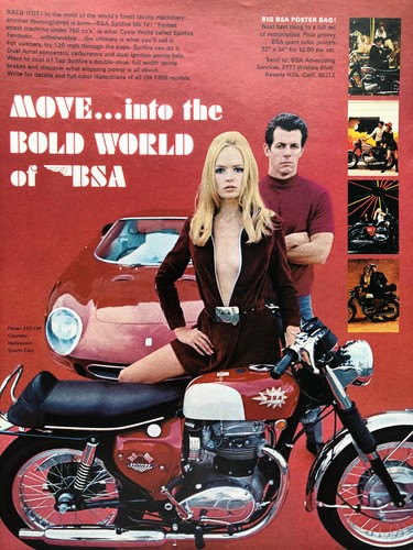 Vintage 1968 BSA motorcycle original color Ad CY078