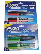 Expo Mixed Marker Set- 4ct Wet & Dry Erase Markers Lot Of 2 - Red, Green & Black