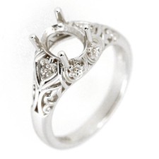 Sterling Silver Semi Mount Ring Setting Oval OV 8x6mm Art Deco Style