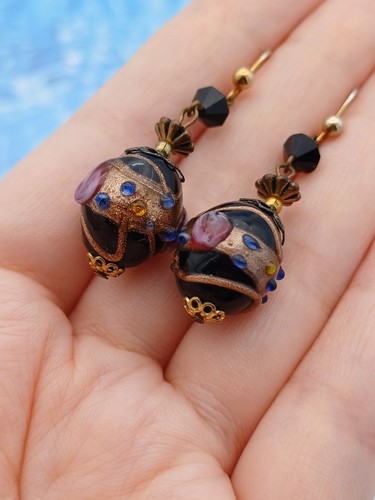 Vintage Venetian Wedding Cake Multicoloured Murano Glass Beaded Drop Earrings - Picture 5 of 8